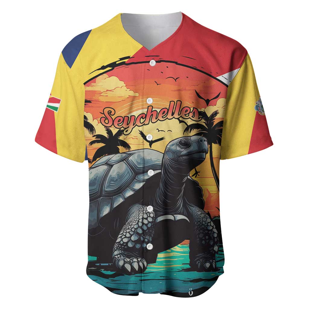 Personalised Afro Seychelles Baseball Jersey Aldabra Giant Tortoise With Beach Sunset LT15