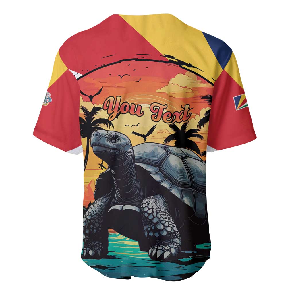 Personalised Afro Seychelles Baseball Jersey Aldabra Giant Tortoise With Beach Sunset LT15