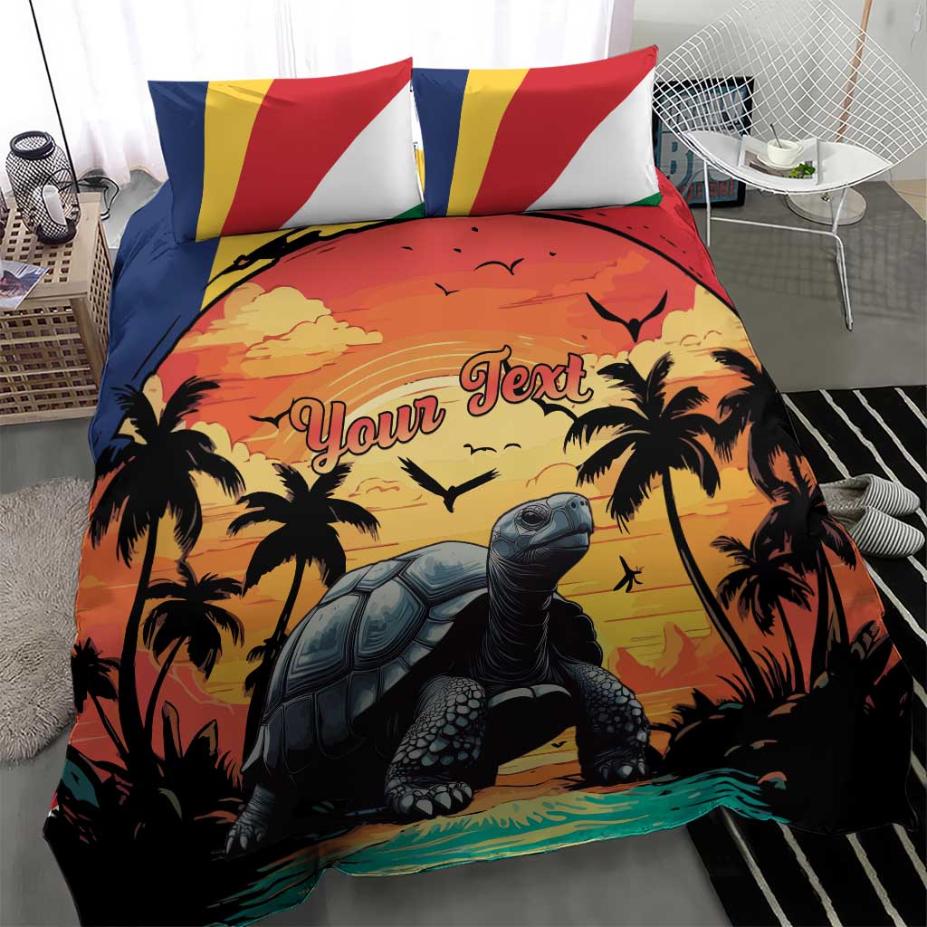 Personalised Afro Seychelles Bedding Set Aldabra Giant Tortoise With Beach Sunset LT15