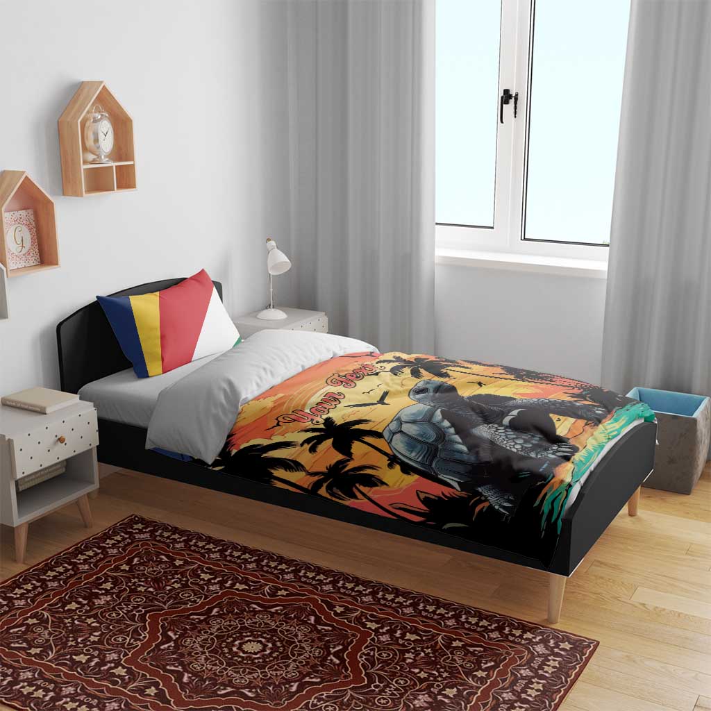 Personalised Afro Seychelles Bedding Set Aldabra Giant Tortoise With Beach Sunset LT15