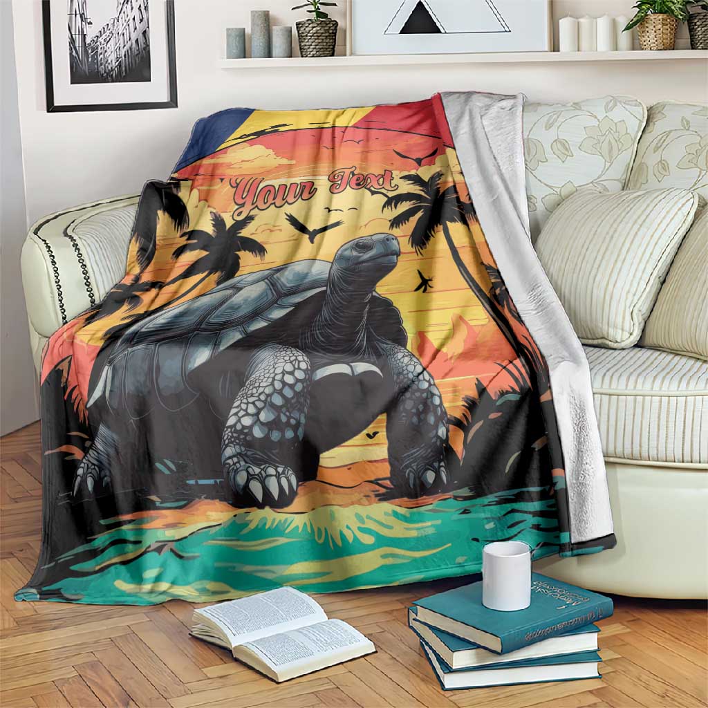Personalised Afro Seychelles Blanket Aldabra Giant Tortoise With Beach Sunset LT15
