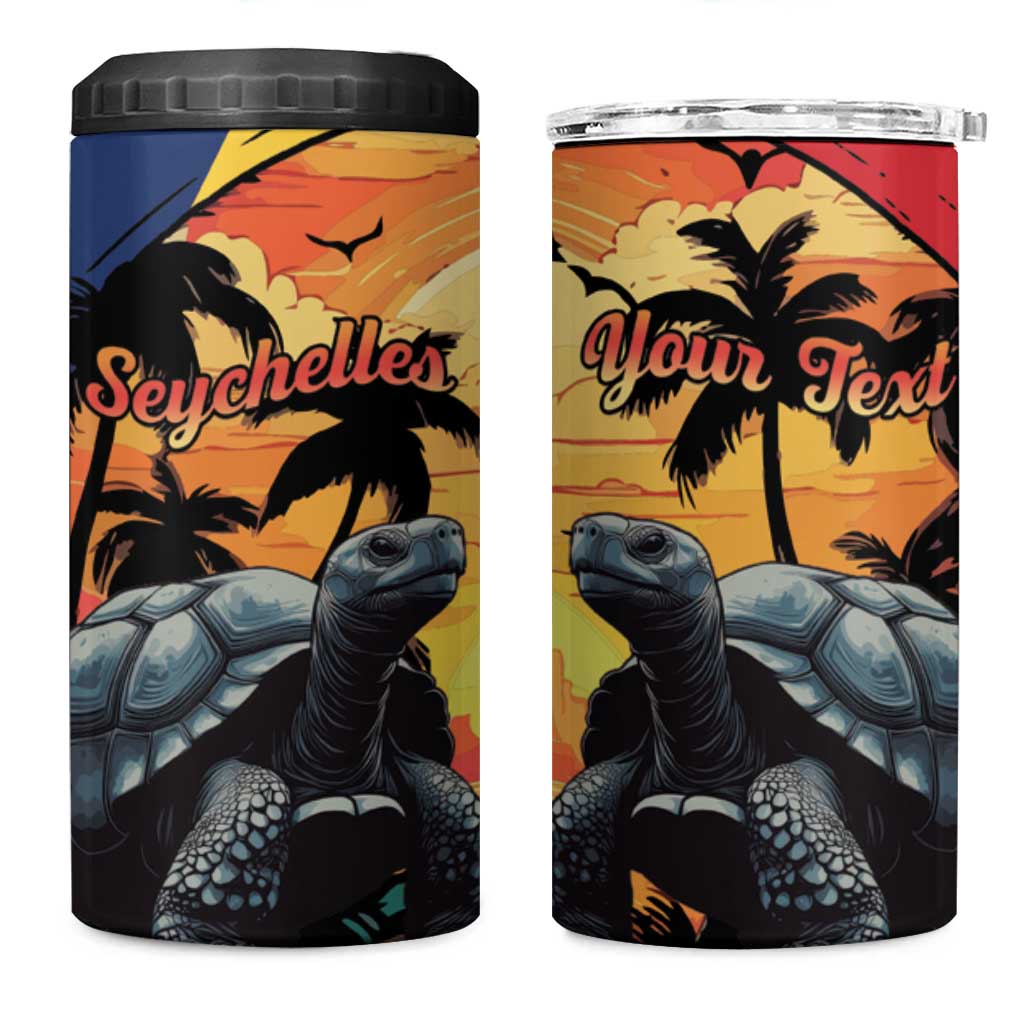 Personalised Afro Seychelles 4 in 1 Can Cooler Tumbler Aldabra Giant Tortoise With Beach Sunset LT15