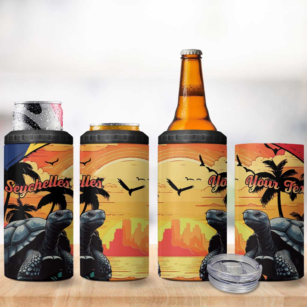 Personalised Afro Seychelles 4 in 1 Can Cooler Tumbler Aldabra Giant Tortoise With Beach Sunset LT15
