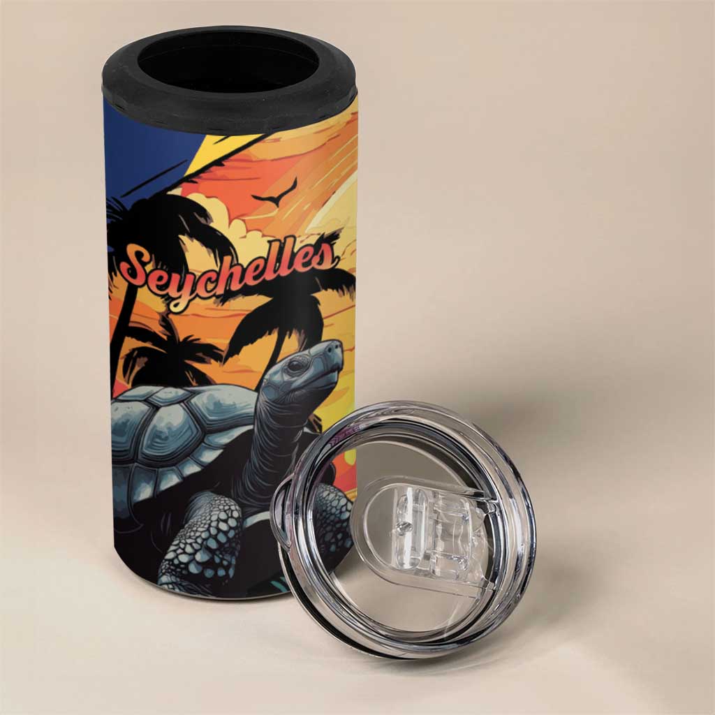 Personalised Afro Seychelles 4 in 1 Can Cooler Tumbler Aldabra Giant Tortoise With Beach Sunset LT15