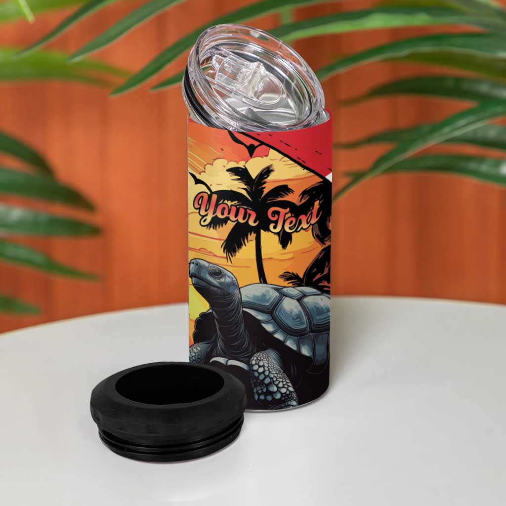 Personalised Afro Seychelles 4 in 1 Can Cooler Tumbler Aldabra Giant Tortoise With Beach Sunset LT15