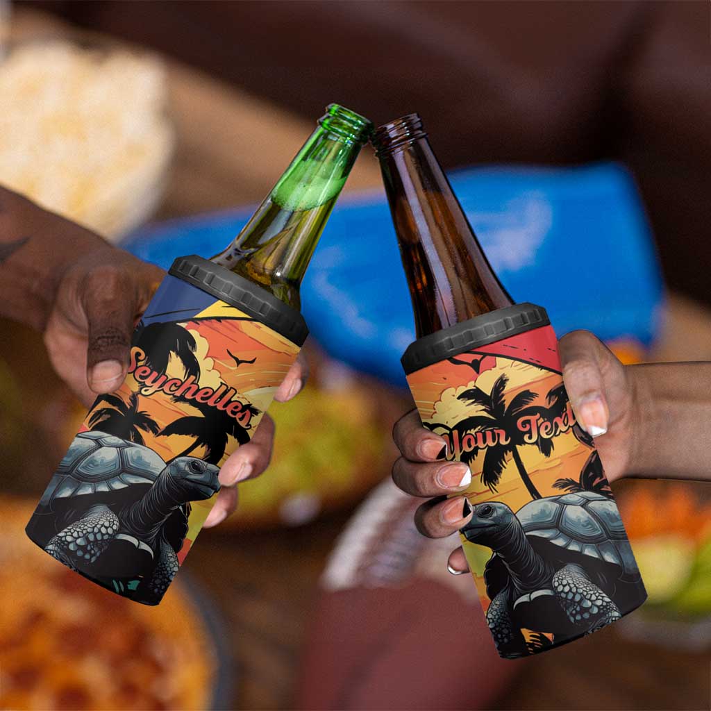 Personalised Afro Seychelles 4 in 1 Can Cooler Tumbler Aldabra Giant Tortoise With Beach Sunset LT15