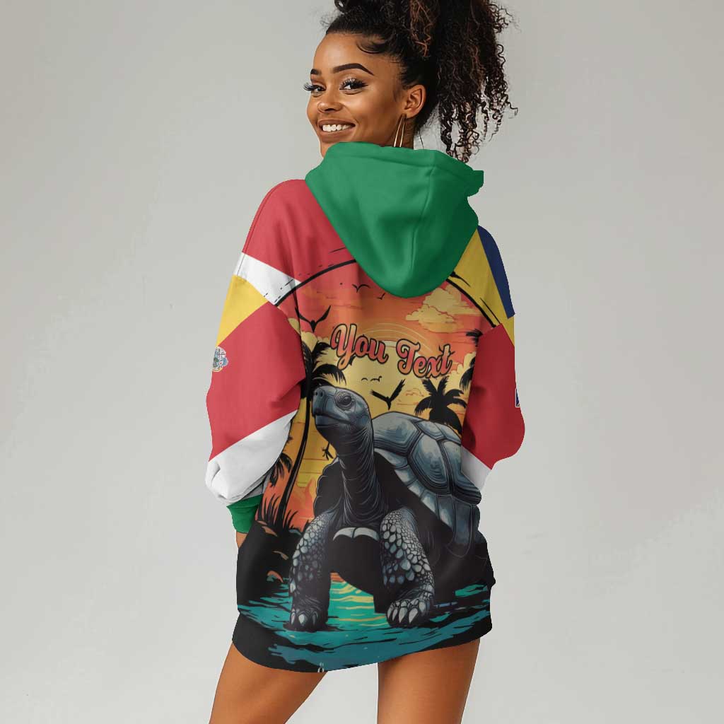 Personalised Afro Seychelles Hoodie Dress Aldabra Giant Tortoise With Beach Sunset LT15