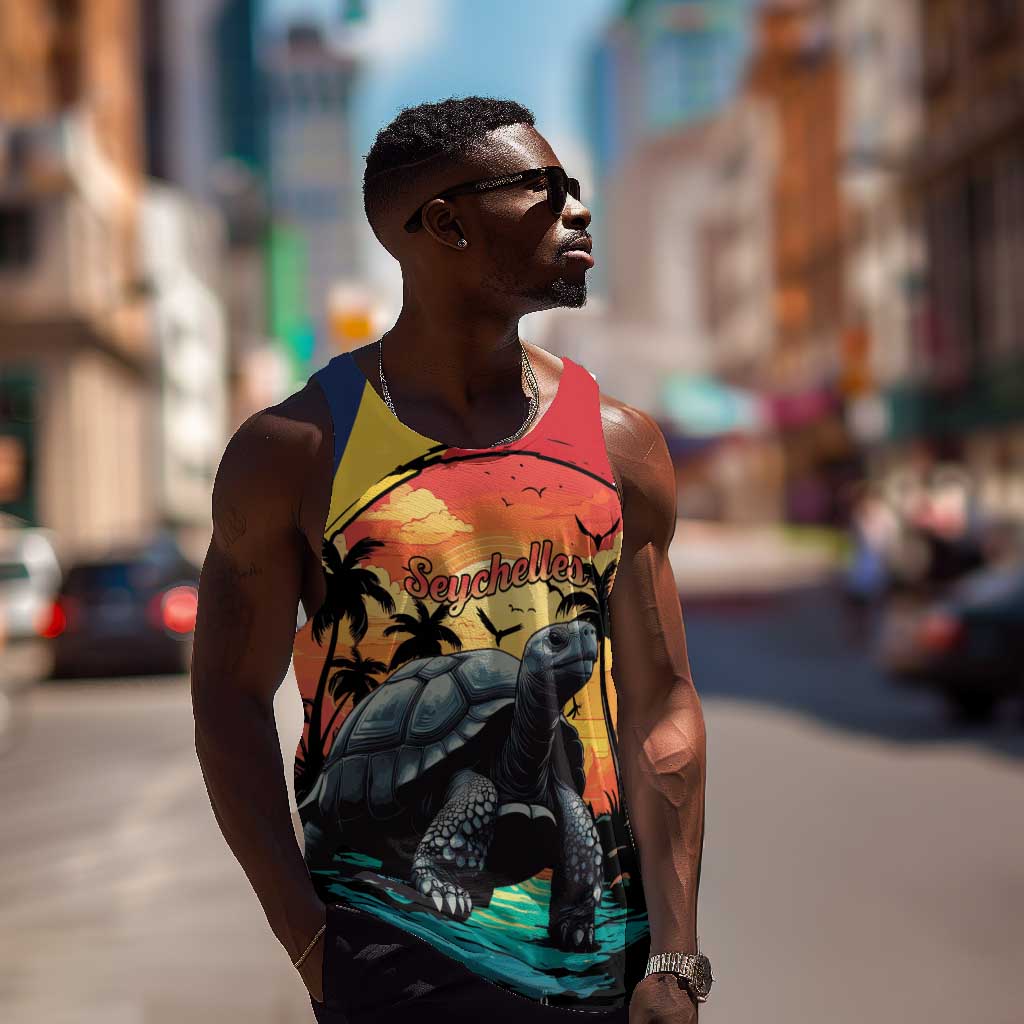 Personalised Afro Seychelles Men Tank Top Aldabra Giant Tortoise With Beach Sunset LT15