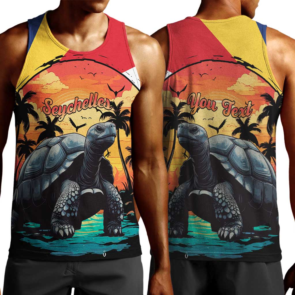 Personalised Afro Seychelles Men Tank Top Aldabra Giant Tortoise With Beach Sunset LT15