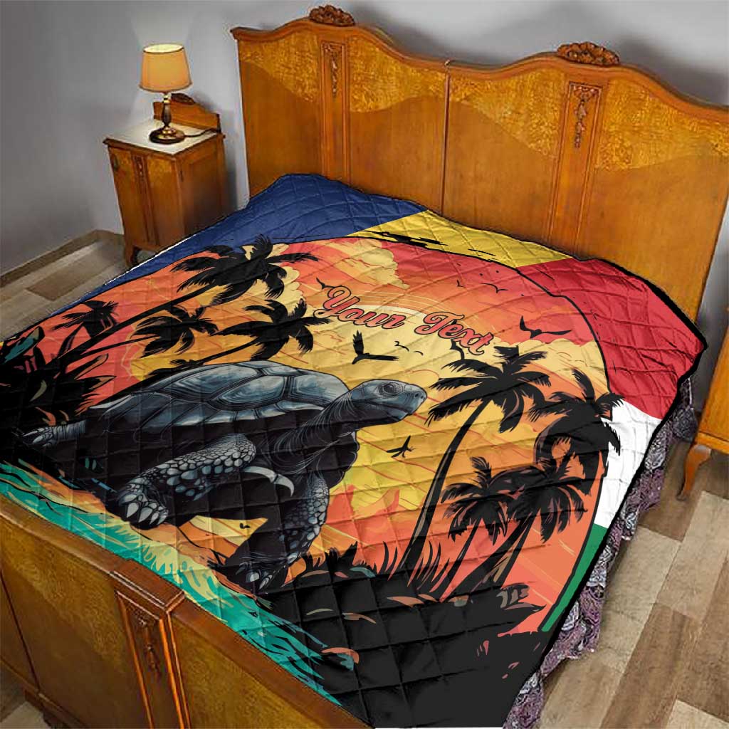 Personalised Afro Seychelles Quilt Aldabra Giant Tortoise With Beach Sunset LT15