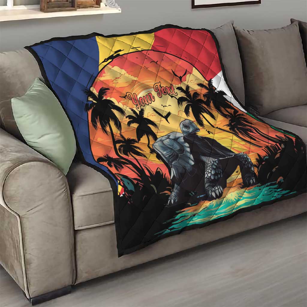 Personalised Afro Seychelles Quilt Aldabra Giant Tortoise With Beach Sunset LT15