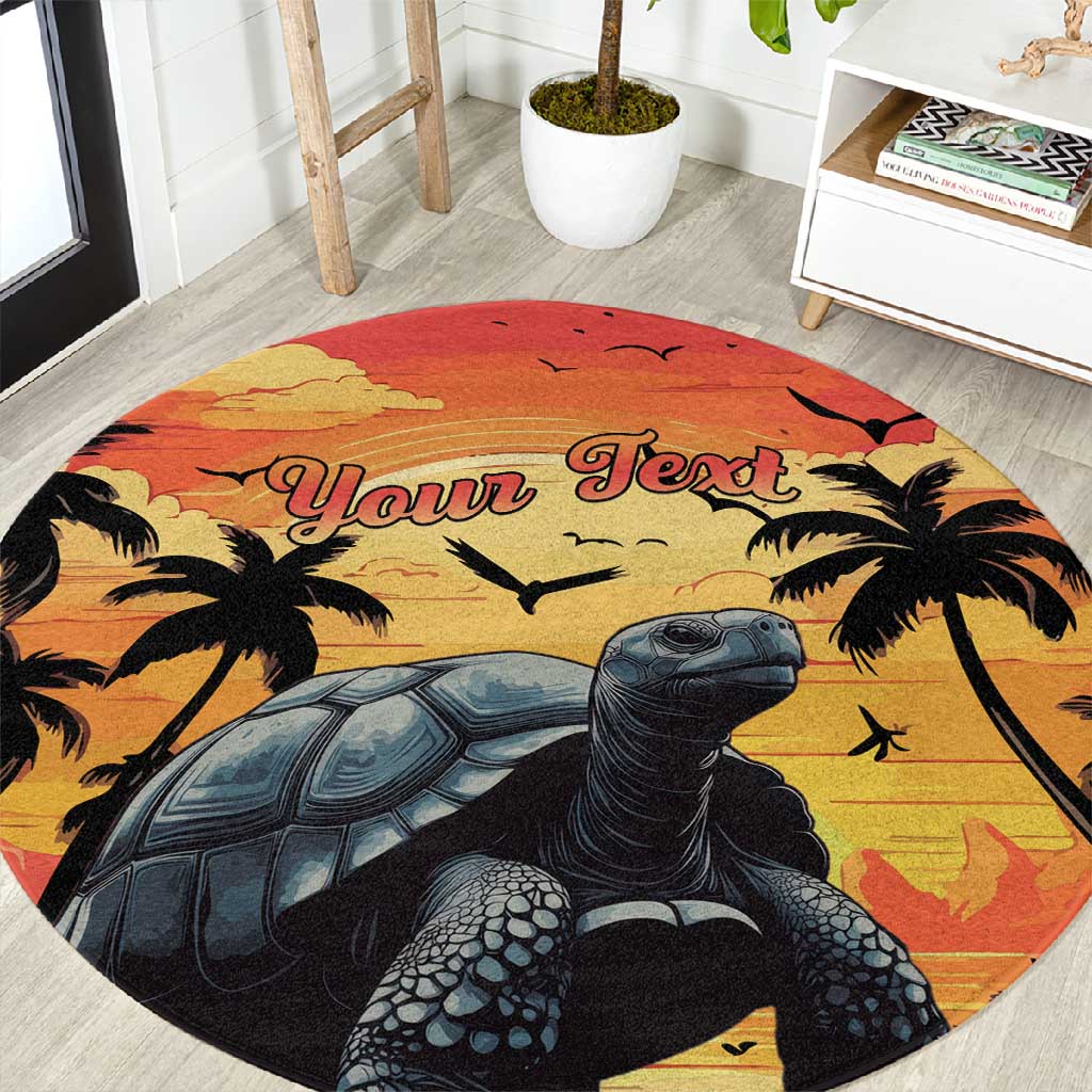 Personalised Afro Seychelles Round Carpet Aldabra Giant Tortoise With Beach Sunset LT15