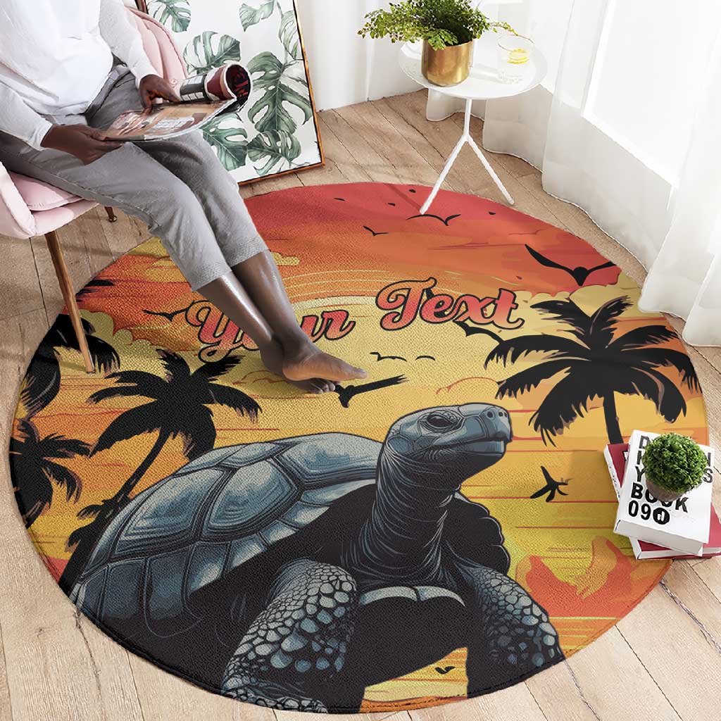 Personalised Afro Seychelles Round Carpet Aldabra Giant Tortoise With Beach Sunset LT15