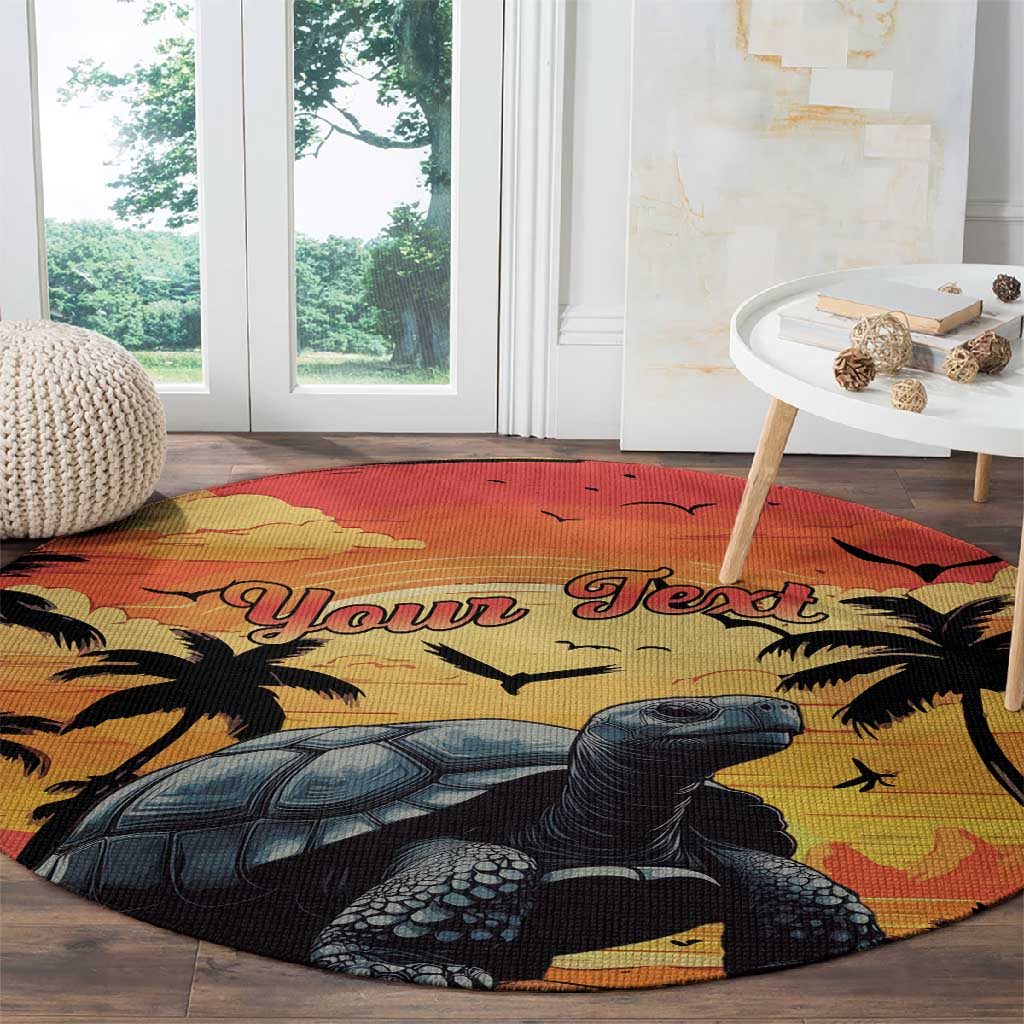 Personalised Afro Seychelles Round Carpet Aldabra Giant Tortoise With Beach Sunset LT15