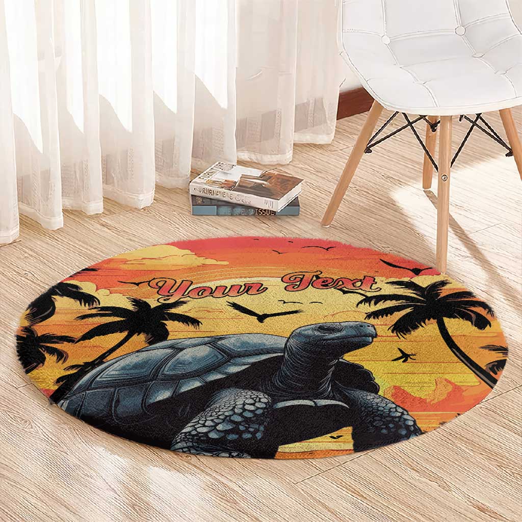 Personalised Afro Seychelles Round Carpet Aldabra Giant Tortoise With Beach Sunset LT15