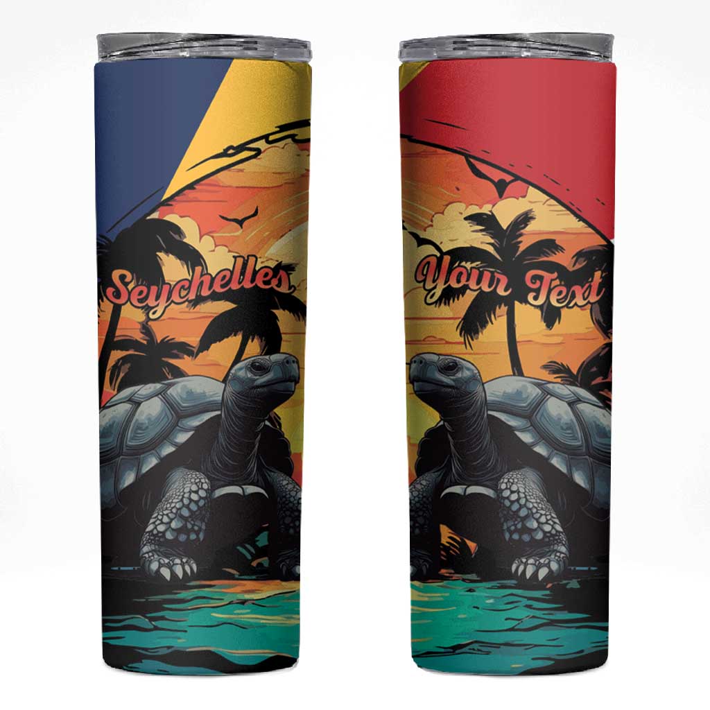 Personalised Afro Seychelles Skinny Tumbler Aldabra Giant Tortoise With Beach Sunset LT15