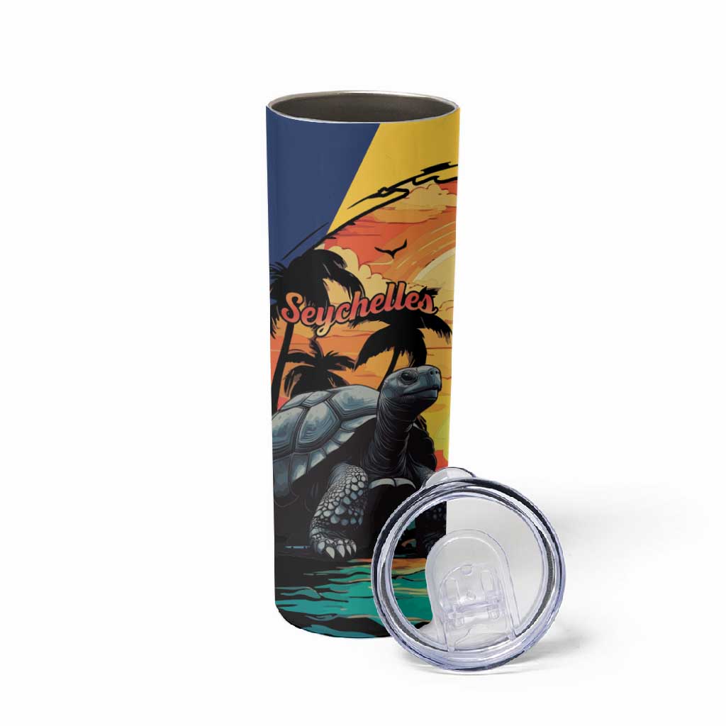 Personalised Afro Seychelles Skinny Tumbler Aldabra Giant Tortoise With Beach Sunset LT15