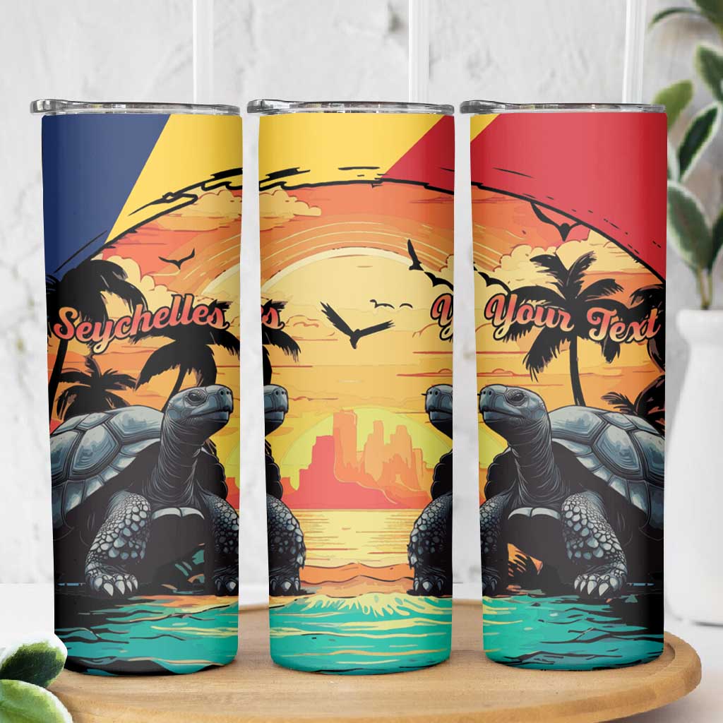 Personalised Afro Seychelles Skinny Tumbler Aldabra Giant Tortoise With Beach Sunset LT15