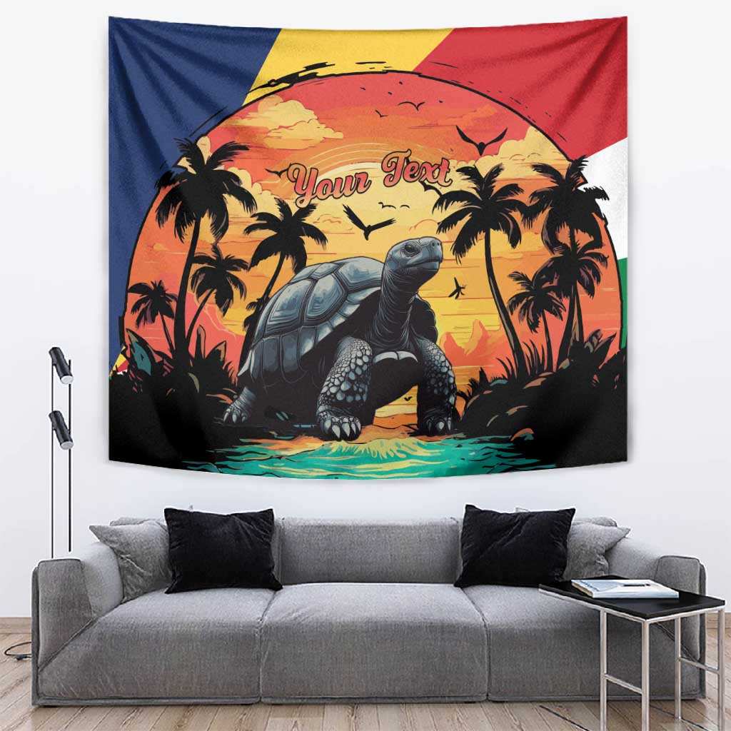 Personalised Afro Seychelles Tapestry Aldabra Giant Tortoise With Beach Sunset LT15