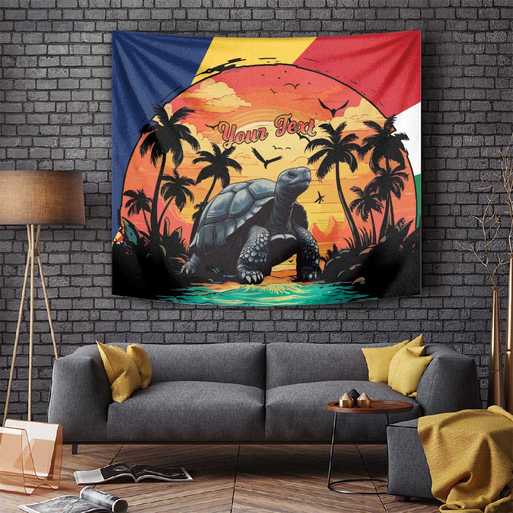 Personalised Afro Seychelles Tapestry Aldabra Giant Tortoise With Beach Sunset LT15