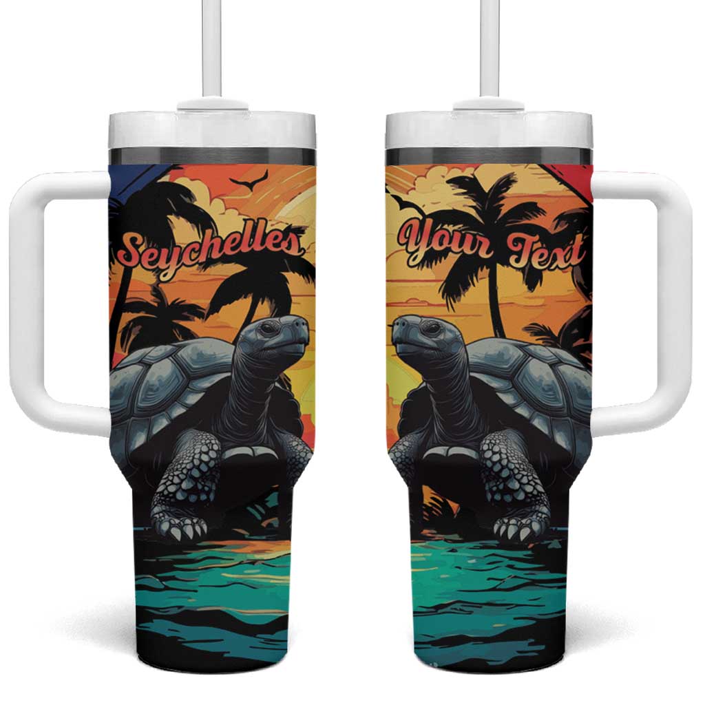 Personalised Afro Seychelles Tumbler With Handle Aldabra Giant Tortoise With Beach Sunset LT15