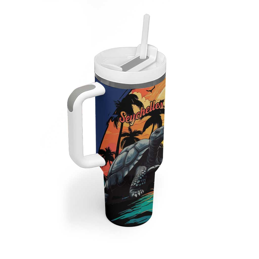 Personalised Afro Seychelles Tumbler With Handle Aldabra Giant Tortoise With Beach Sunset LT15