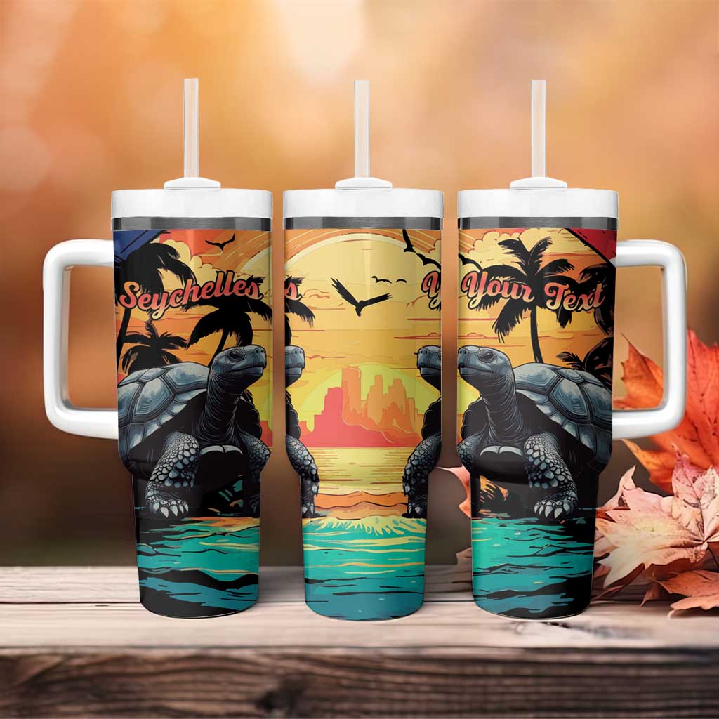 Personalised Afro Seychelles Tumbler With Handle Aldabra Giant Tortoise With Beach Sunset LT15