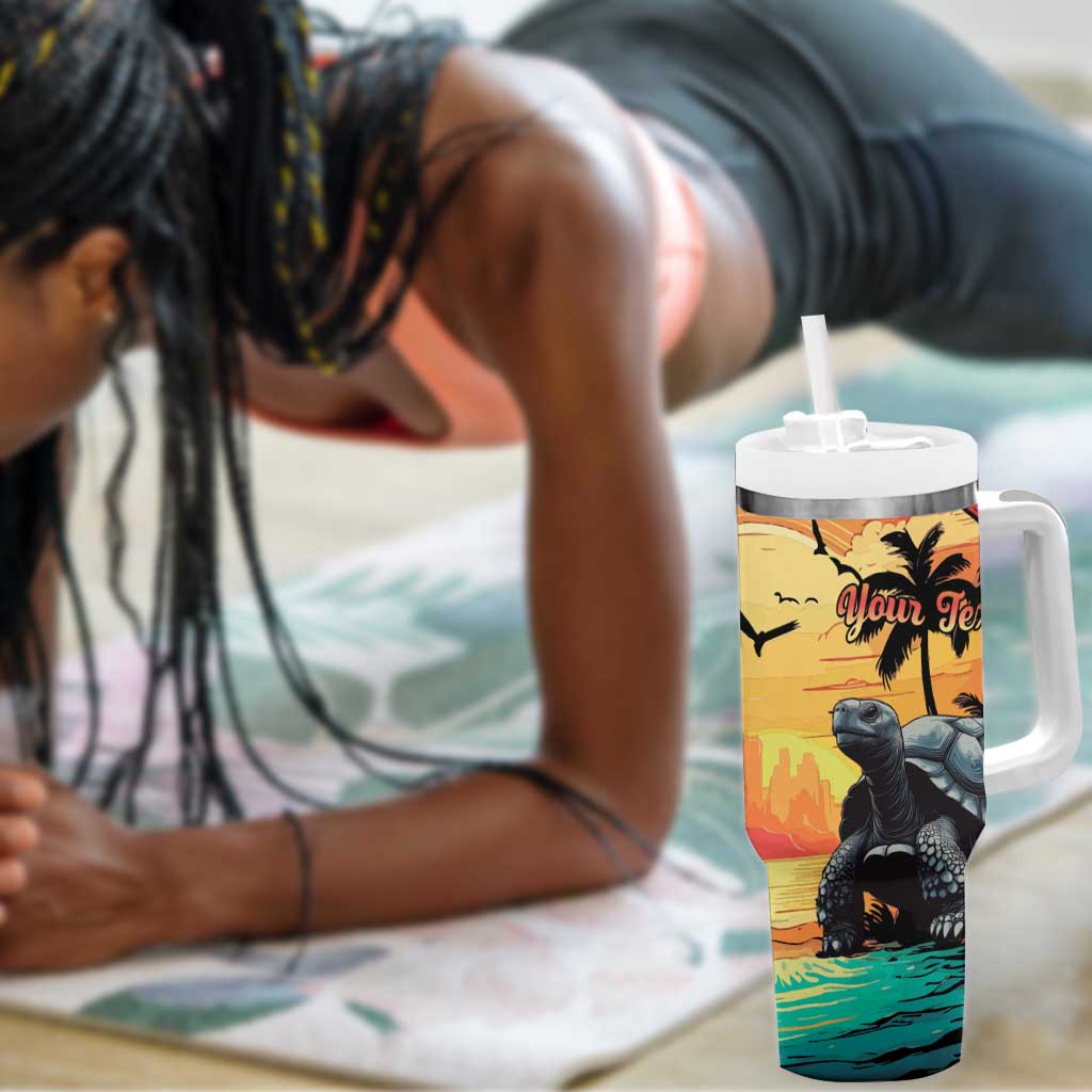 Personalised Afro Seychelles Tumbler With Handle Aldabra Giant Tortoise With Beach Sunset LT15