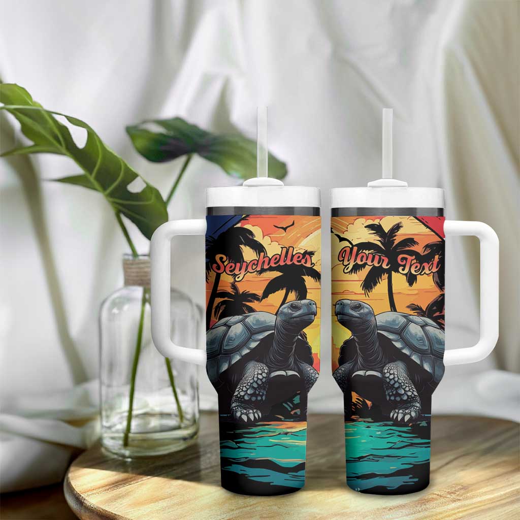 Personalised Afro Seychelles Tumbler With Handle Aldabra Giant Tortoise With Beach Sunset LT15