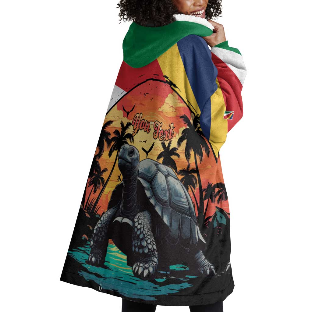 Personalised Afro Seychelles Wearable Blanket Hoodie Aldabra Giant Tortoise With Beach Sunset LT15