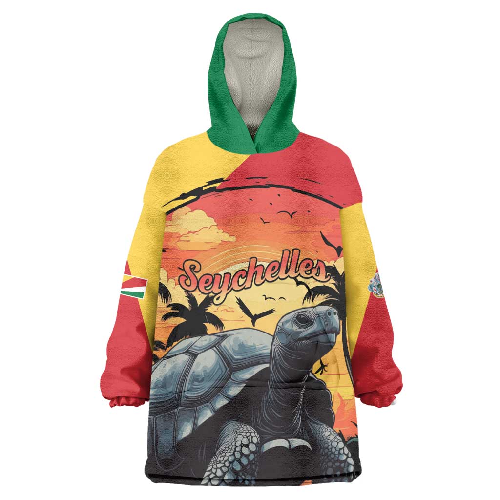 Personalised Afro Seychelles Wearable Blanket Hoodie Aldabra Giant Tortoise With Beach Sunset LT15