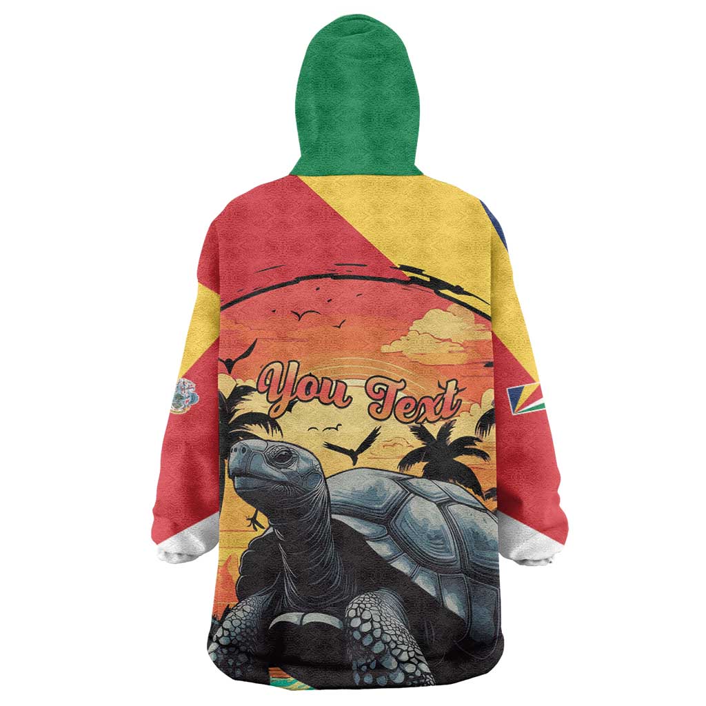 Personalised Afro Seychelles Wearable Blanket Hoodie Aldabra Giant Tortoise With Beach Sunset LT15