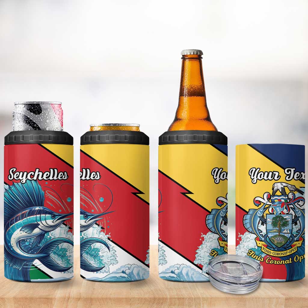 Personalised Afro Seychelles 4 in 1 Can Cooler Tumbler Sailfish With Coat Of Arms LT15