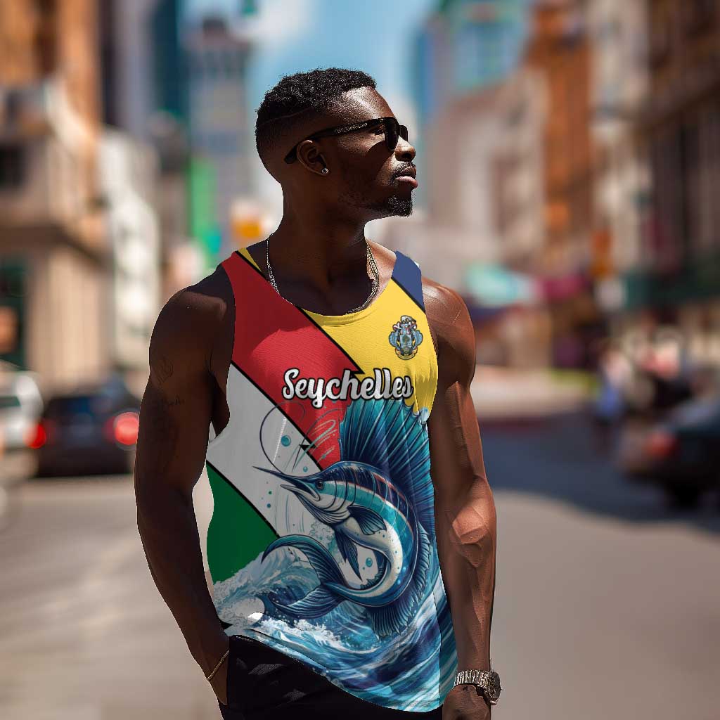 Personalised Afro Seychelles Men Tank Top Sailfish With Coat Of Arms LT15