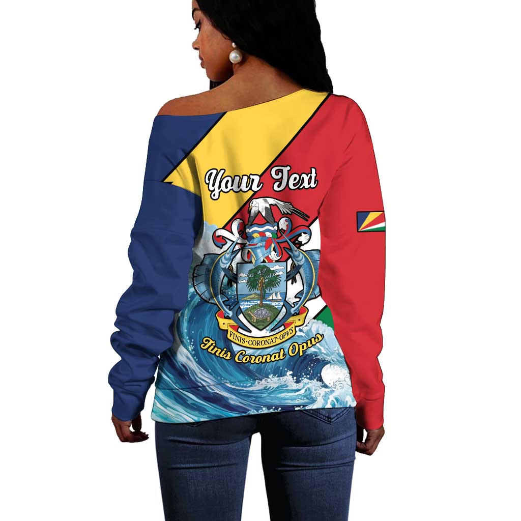 Personalised Afro Seychelles Off Shoulder Sweater Sailfish With Coat Of Arms LT15