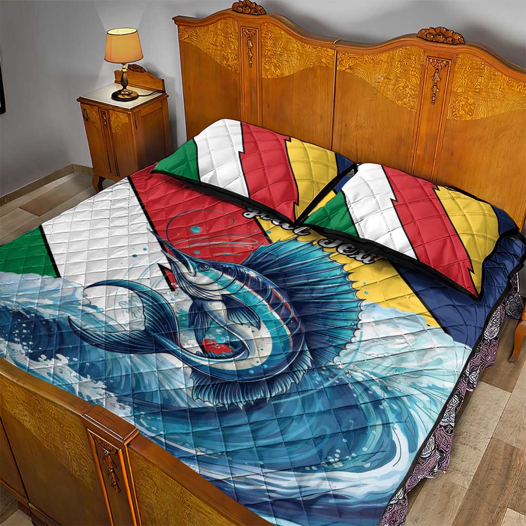 Personalised Afro Seychelles Quilt Bed Set Sailfish With Coat Of Arms LT15