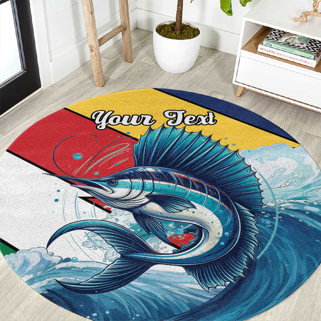 Personalised Afro Seychelles Round Carpet Sailfish With Coat Of Arms LT15