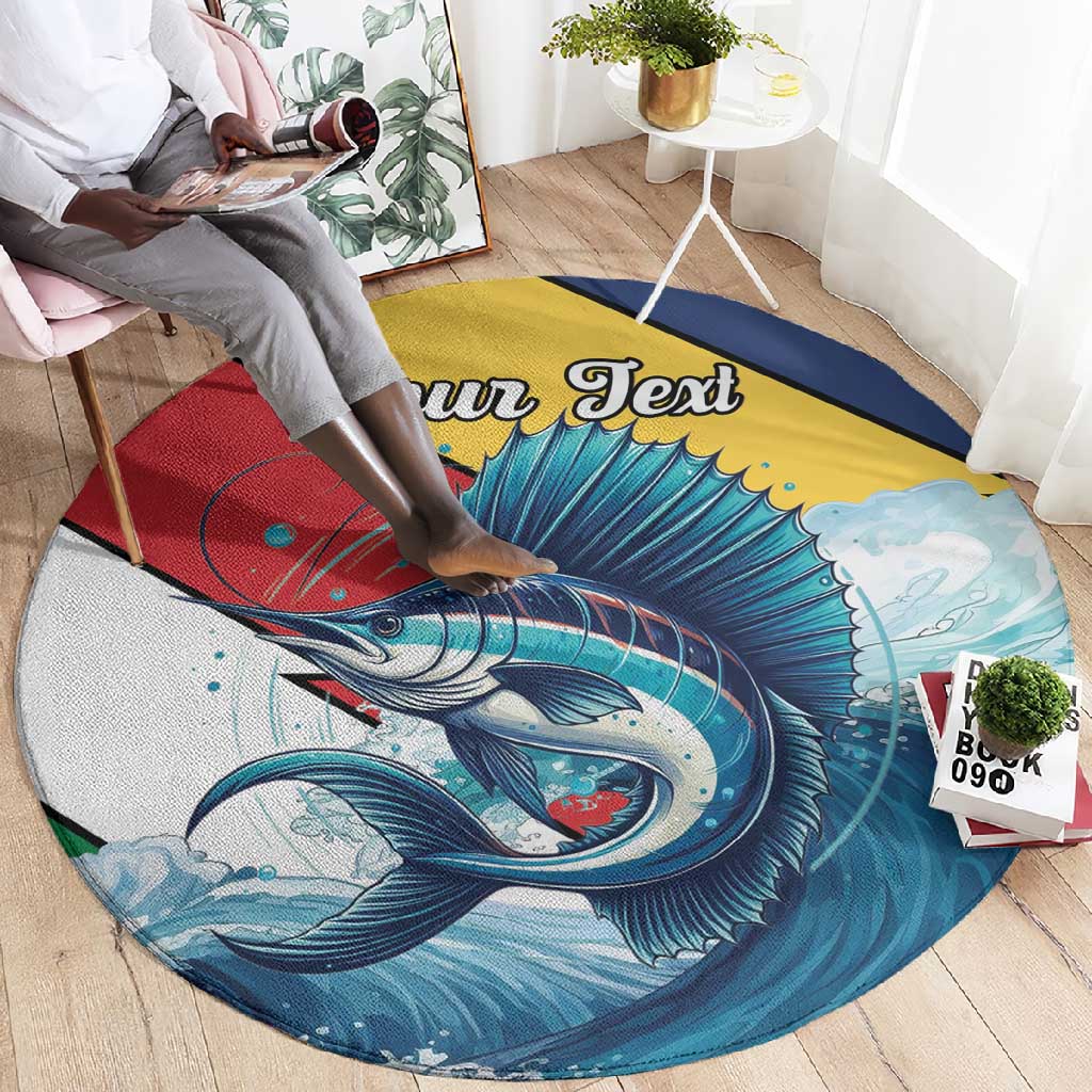 Personalised Afro Seychelles Round Carpet Sailfish With Coat Of Arms LT15