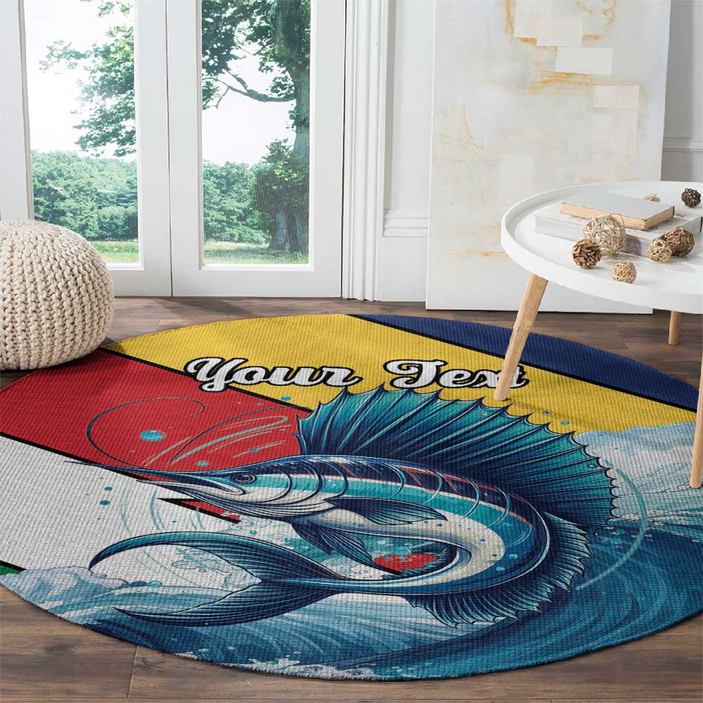 Personalised Afro Seychelles Round Carpet Sailfish With Coat Of Arms LT15