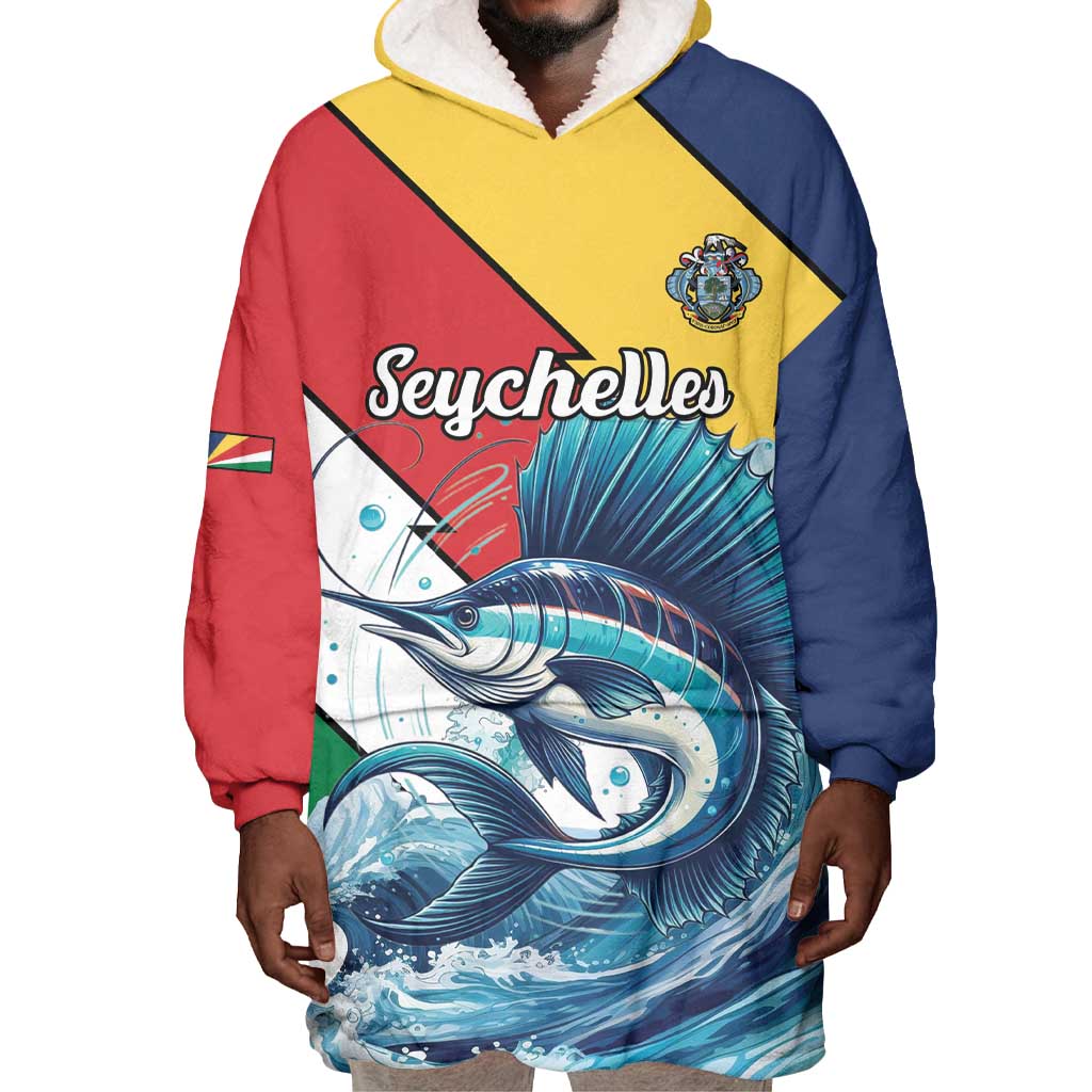 Personalised Afro Seychelles Wearable Blanket Hoodie Sailfish With Coat Of Arms LT15