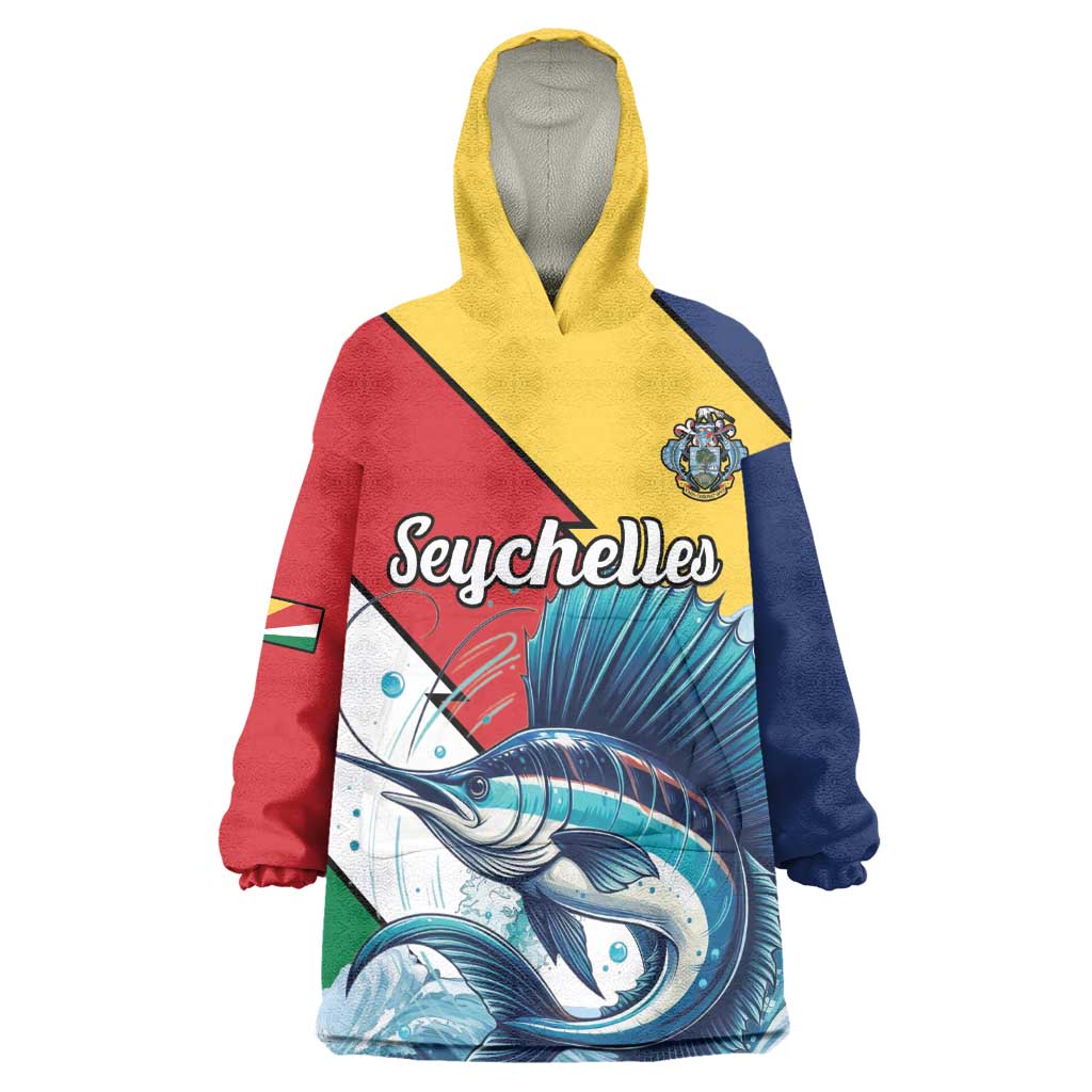 Personalised Afro Seychelles Wearable Blanket Hoodie Sailfish With Coat Of Arms LT15