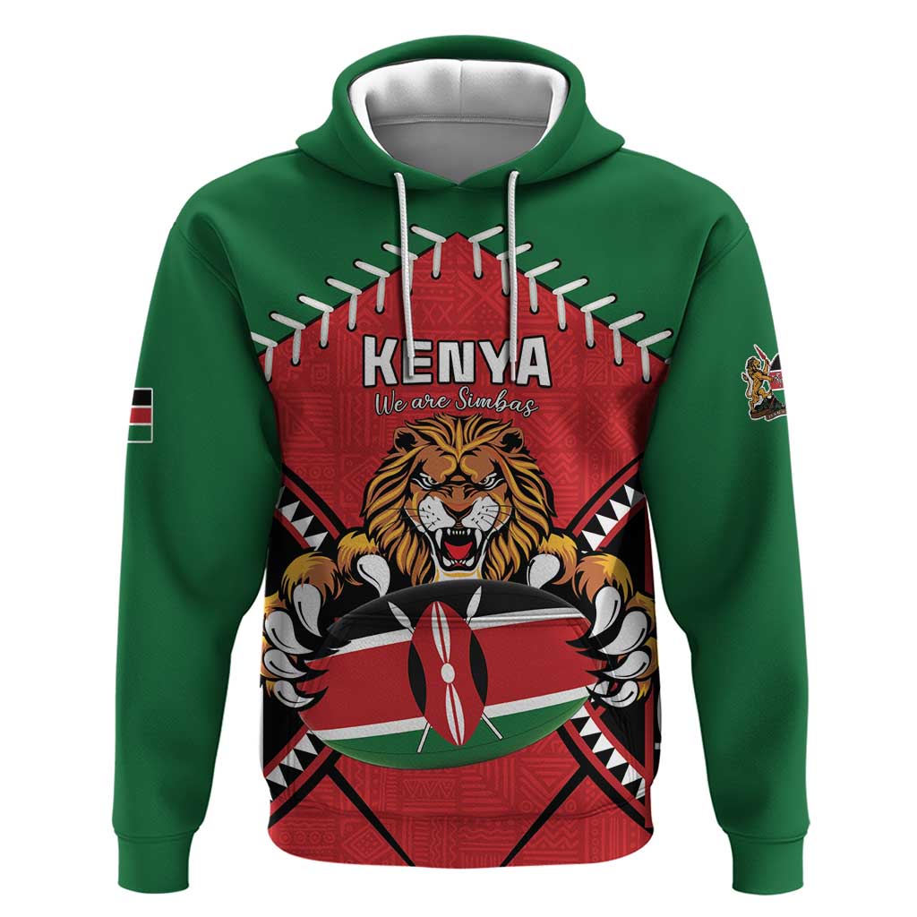 Custom Kenya Rugby Hoodie Lion Mascot African Pattern LT15