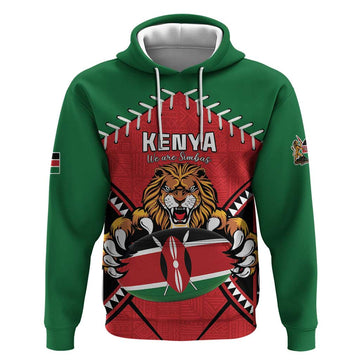 Custom Kenya Rugby Hoodie Lion Mascot African Pattern LT15
