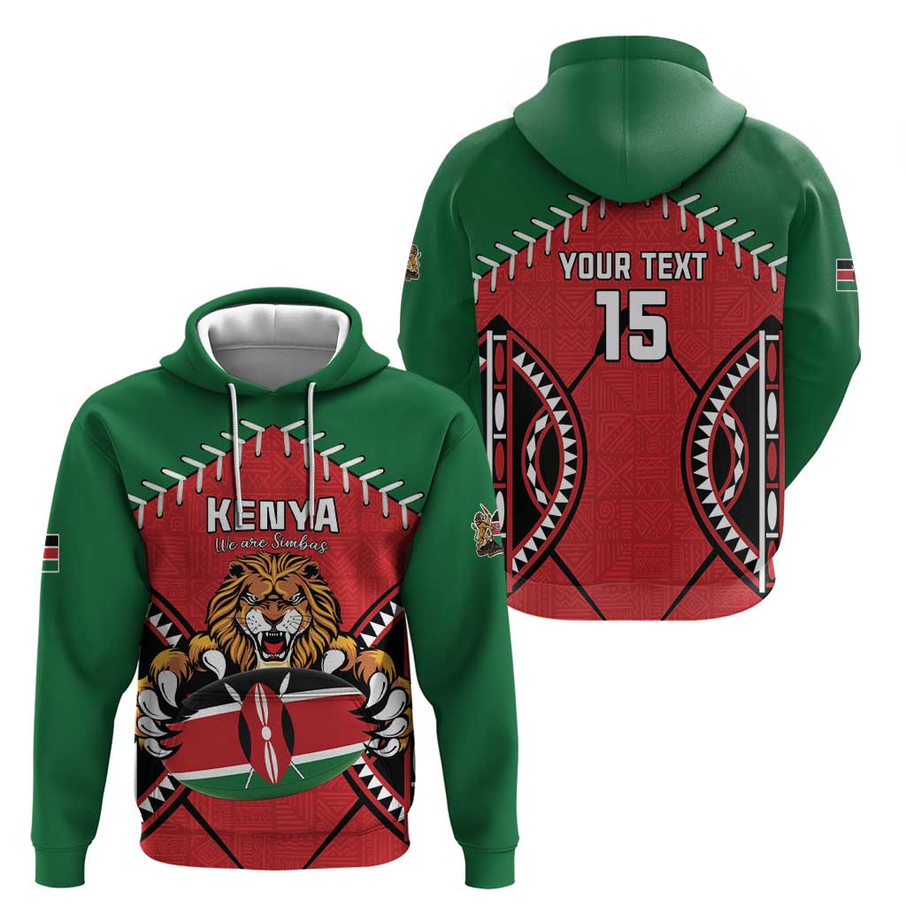 Custom Kenya Rugby Hoodie Lion Mascot African Pattern LT15