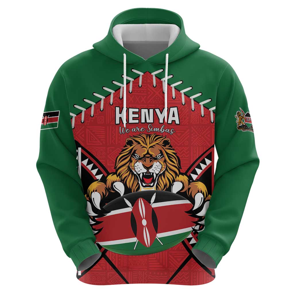 Custom Kenya Rugby Hoodie Lion Mascot African Pattern LT15