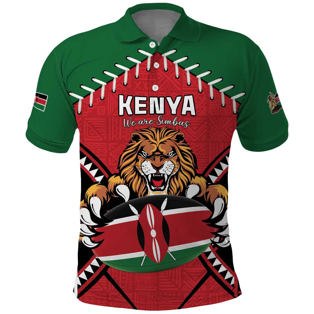 Custom Kenya Rugby Polo Shirt Lion Mascot African Pattern LT15