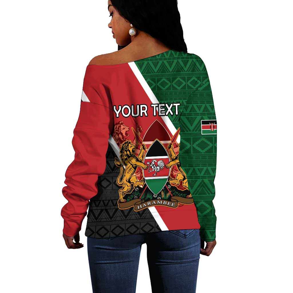 Personalised Kenya Off Shoulder Sweater Flag Style - African Pattern LT15