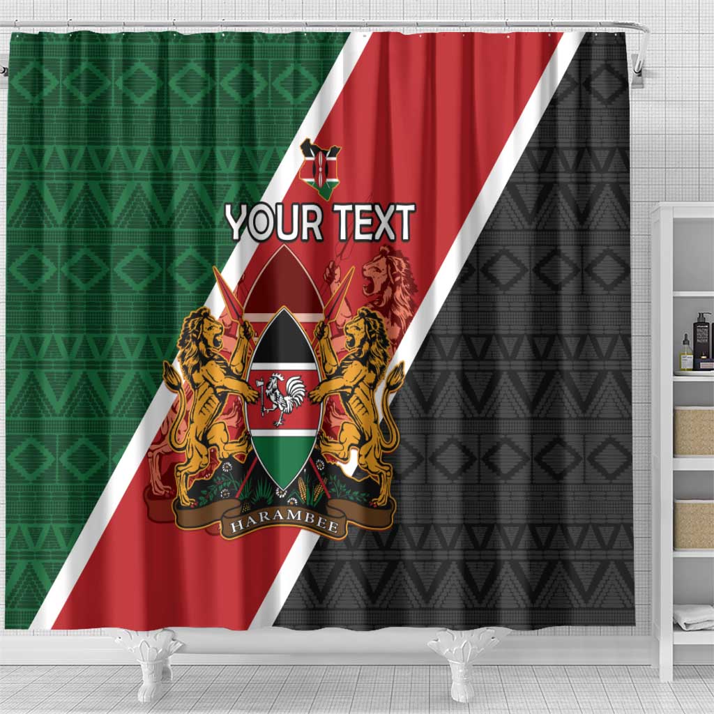Personalised Kenya Shower Curtain Coat Of Arms Mix Flag Style LT15