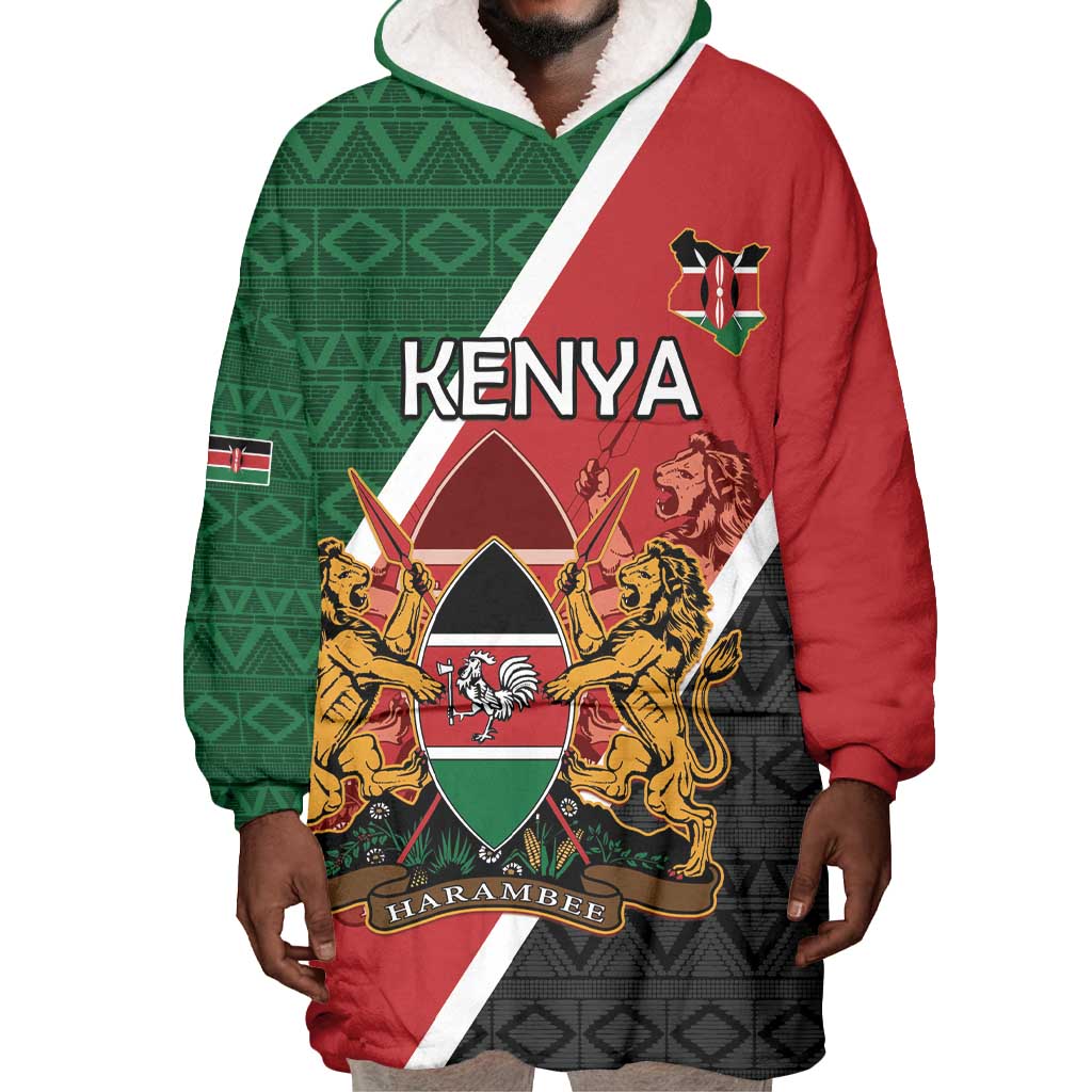 Personalised Kenya Wearable Blanket Hoodie Flag Style - African Pattern LT15