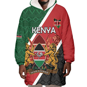 Personalised Kenya Wearable Blanket Hoodie Flag Style - African Pattern LT15